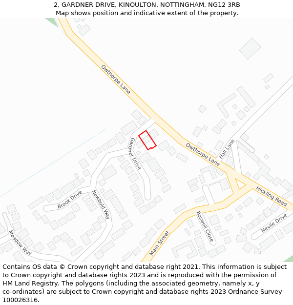 2, GARDNER DRIVE, KINOULTON, NOTTINGHAM, NG12 3RB: Location map and indicative extent of plot