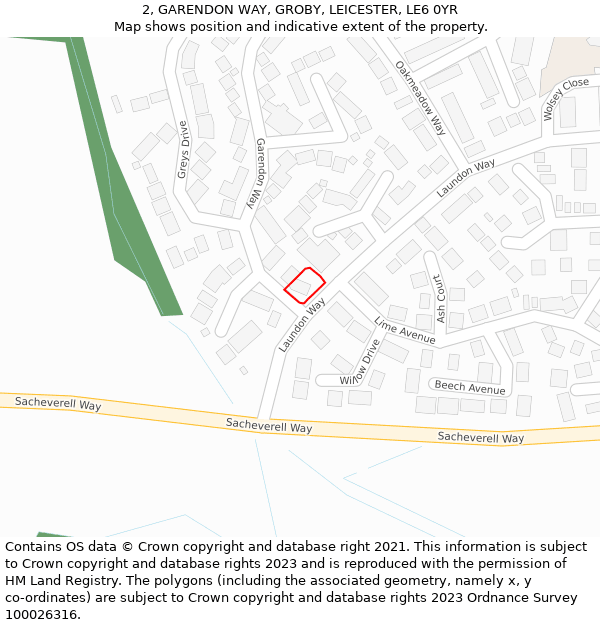 2, GARENDON WAY, GROBY, LEICESTER, LE6 0YR: Location map and indicative extent of plot