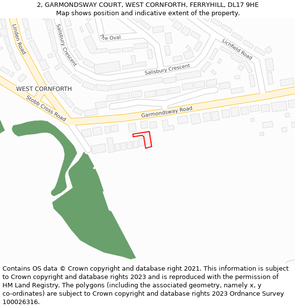 2, GARMONDSWAY COURT, WEST CORNFORTH, FERRYHILL, DL17 9HE: Location map and indicative extent of plot