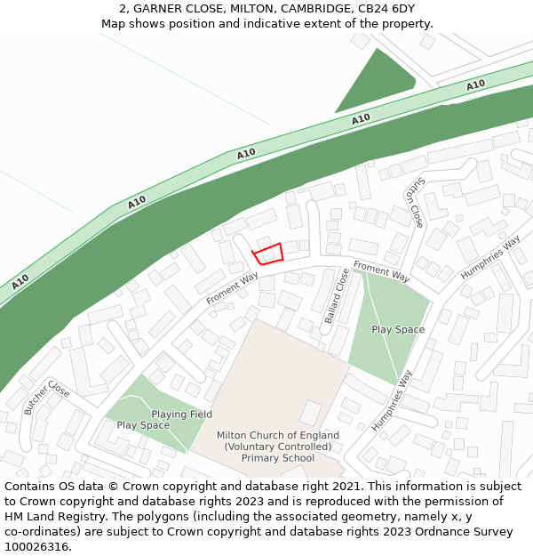 2, GARNER CLOSE, MILTON, CAMBRIDGE, CB24 6DY: Location map and indicative extent of plot