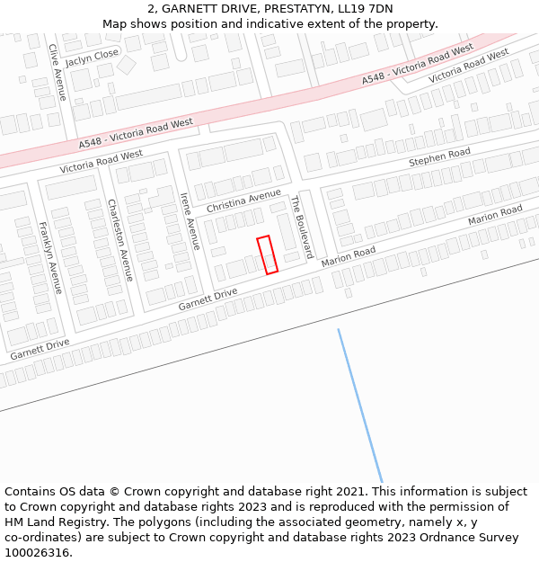 2, GARNETT DRIVE, PRESTATYN, LL19 7DN: Location map and indicative extent of plot