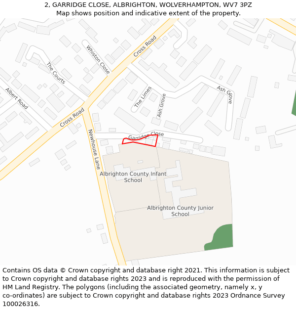 2, GARRIDGE CLOSE, ALBRIGHTON, WOLVERHAMPTON, WV7 3PZ: Location map and indicative extent of plot