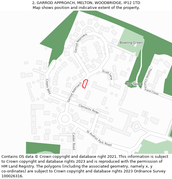 2, GARROD APPROACH, MELTON, WOODBRIDGE, IP12 1TD: Location map and indicative extent of plot