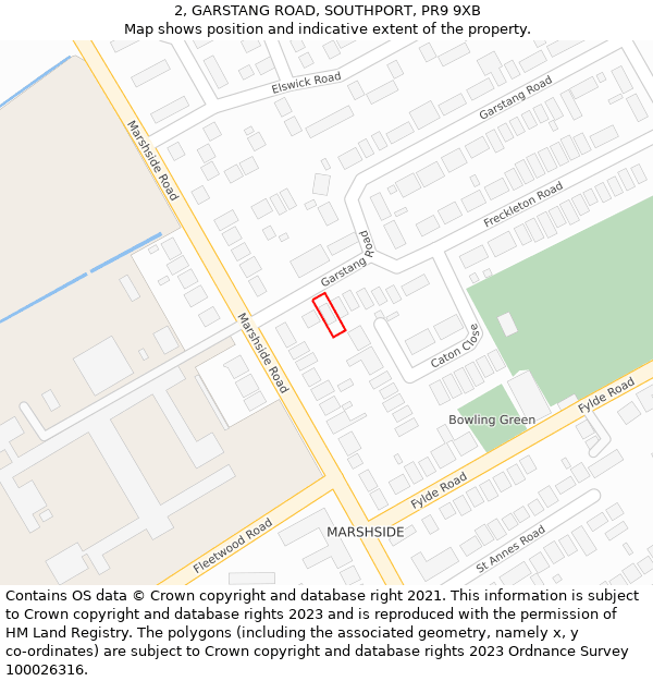 2, GARSTANG ROAD, SOUTHPORT, PR9 9XB: Location map and indicative extent of plot