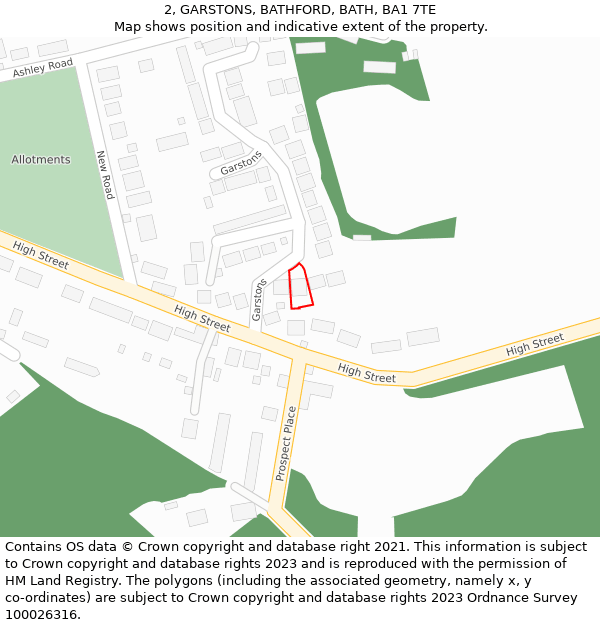 2, GARSTONS, BATHFORD, BATH, BA1 7TE: Location map and indicative extent of plot