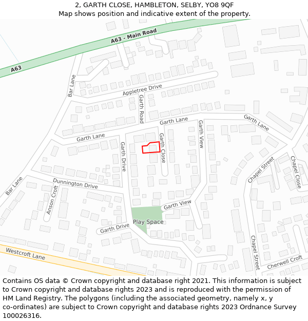 2, GARTH CLOSE, HAMBLETON, SELBY, YO8 9QF: Location map and indicative extent of plot