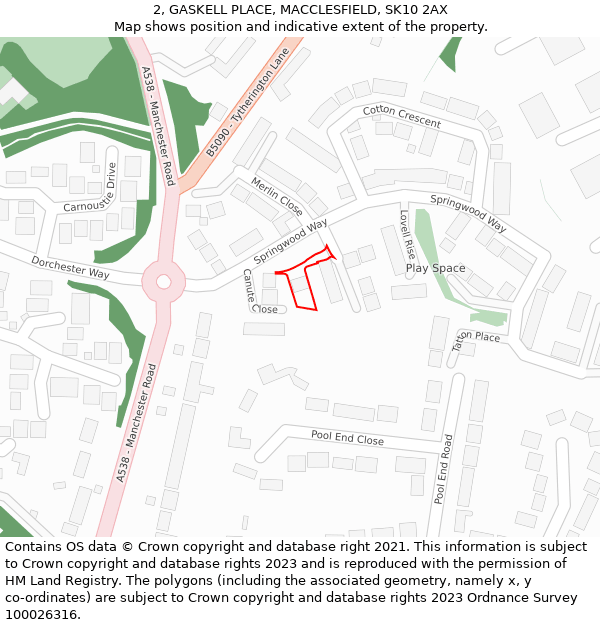2, GASKELL PLACE, MACCLESFIELD, SK10 2AX: Location map and indicative extent of plot