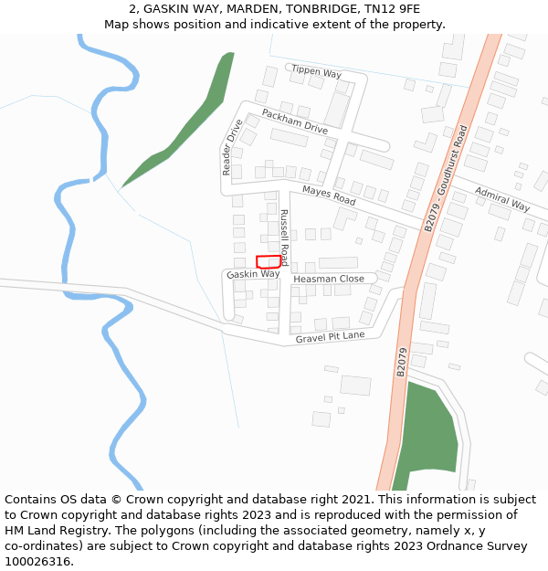 2, GASKIN WAY, MARDEN, TONBRIDGE, TN12 9FE: Location map and indicative extent of plot