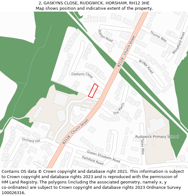 2, GASKYNS CLOSE, RUDGWICK, HORSHAM, RH12 3HE: Location map and indicative extent of plot