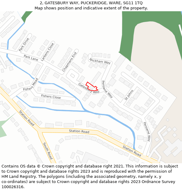 2, GATESBURY WAY, PUCKERIDGE, WARE, SG11 1TQ: Location map and indicative extent of plot
