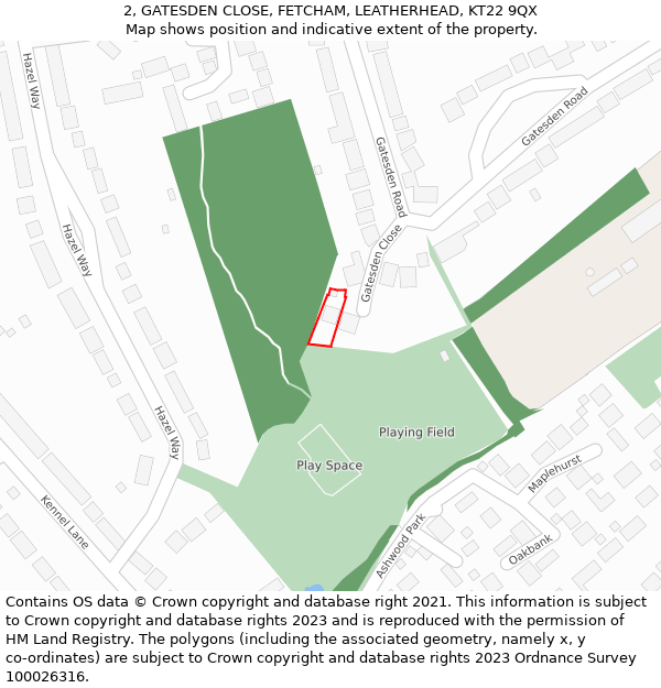 2, GATESDEN CLOSE, FETCHAM, LEATHERHEAD, KT22 9QX: Location map and indicative extent of plot