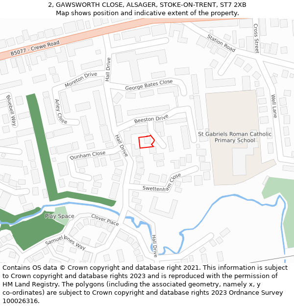 2, GAWSWORTH CLOSE, ALSAGER, STOKE-ON-TRENT, ST7 2XB: Location map and indicative extent of plot