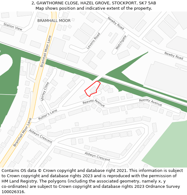 2, GAWTHORNE CLOSE, HAZEL GROVE, STOCKPORT, SK7 5AB: Location map and indicative extent of plot