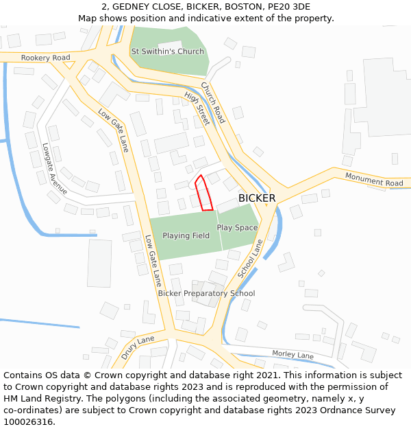 2, GEDNEY CLOSE, BICKER, BOSTON, PE20 3DE: Location map and indicative extent of plot