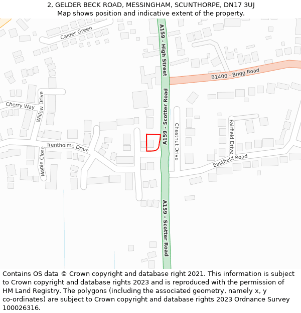 2, GELDER BECK ROAD, MESSINGHAM, SCUNTHORPE, DN17 3UJ: Location map and indicative extent of plot