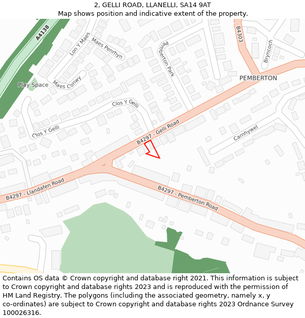 2, GELLI ROAD, LLANELLI, SA14 9AT: Location map and indicative extent of plot