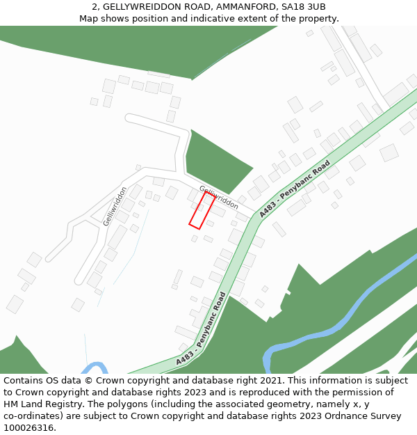 2, GELLYWREIDDON ROAD, AMMANFORD, SA18 3UB: Location map and indicative extent of plot