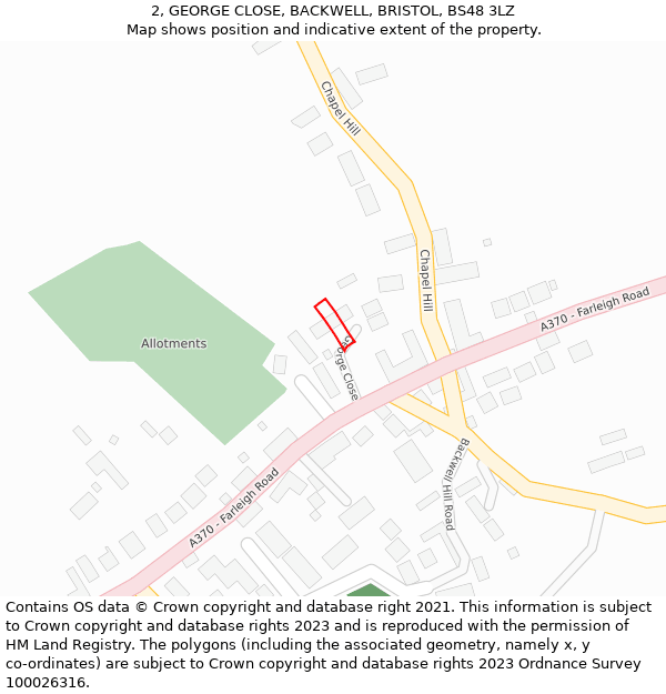 2, GEORGE CLOSE, BACKWELL, BRISTOL, BS48 3LZ: Location map and indicative extent of plot