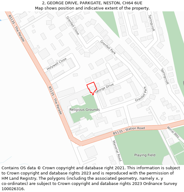 2, GEORGE DRIVE, PARKGATE, NESTON, CH64 6UE: Location map and indicative extent of plot