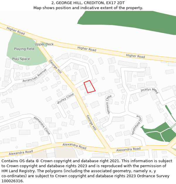 2, GEORGE HILL, CREDITON, EX17 2DT: Location map and indicative extent of plot