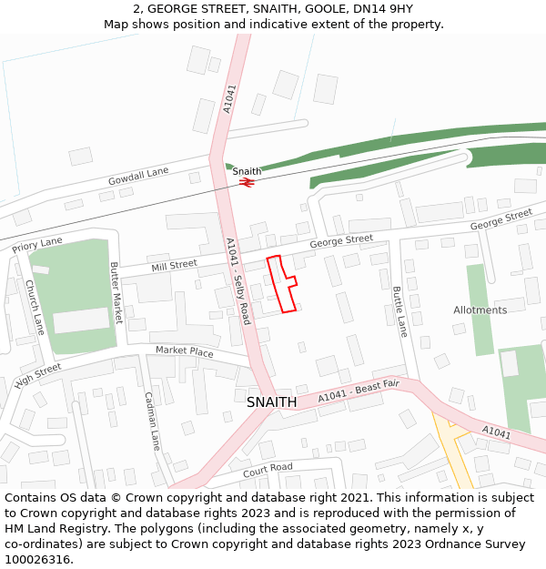 2, GEORGE STREET, SNAITH, GOOLE, DN14 9HY: Location map and indicative extent of plot