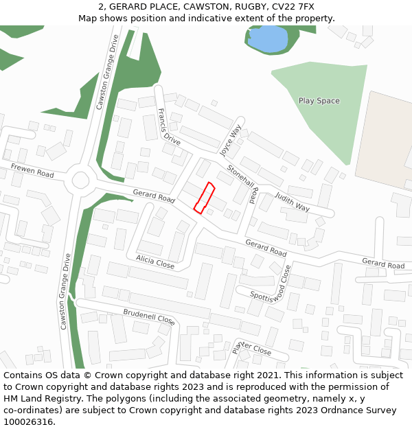 2, GERARD PLACE, CAWSTON, RUGBY, CV22 7FX: Location map and indicative extent of plot