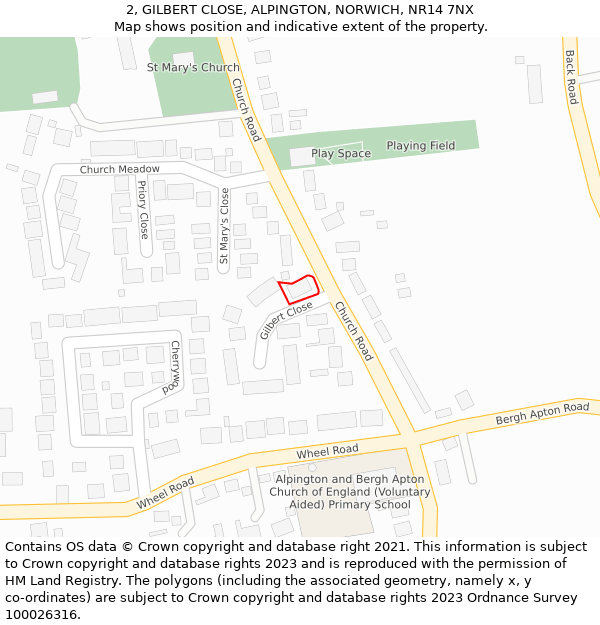 2, GILBERT CLOSE, ALPINGTON, NORWICH, NR14 7NX: Location map and indicative extent of plot