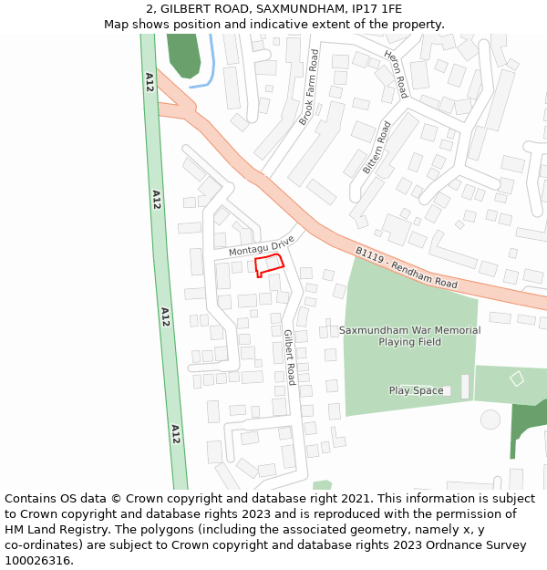 2, GILBERT ROAD, SAXMUNDHAM, IP17 1FE: Location map and indicative extent of plot