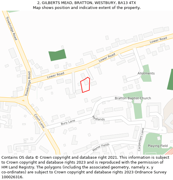 2, GILBERTS MEAD, BRATTON, WESTBURY, BA13 4TX: Location map and indicative extent of plot