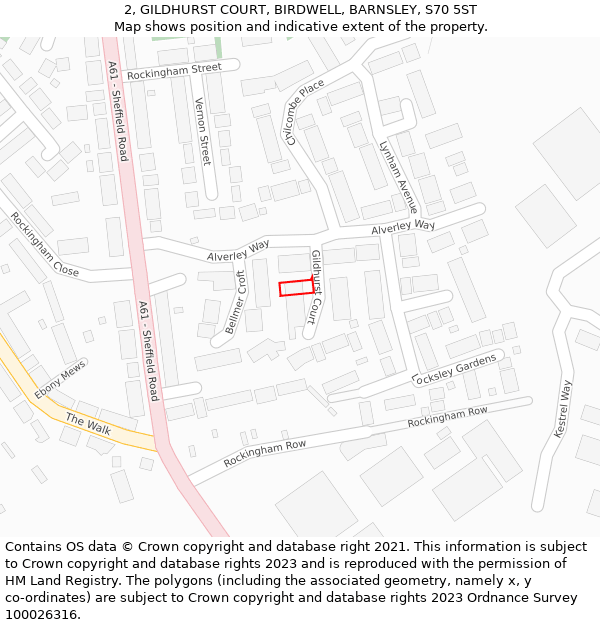 2, GILDHURST COURT, BIRDWELL, BARNSLEY, S70 5ST: Location map and indicative extent of plot