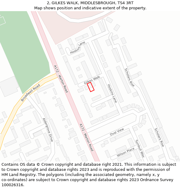 2, GILKES WALK, MIDDLESBROUGH, TS4 3RT: Location map and indicative extent of plot