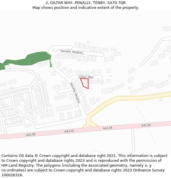 2, GILTAR WAY, PENALLY, TENBY, SA70 7QR: Location map and indicative extent of plot