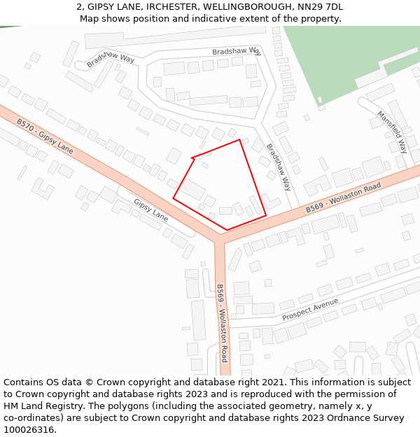2, GIPSY LANE, IRCHESTER, WELLINGBOROUGH, NN29 7DL: Location map and indicative extent of plot