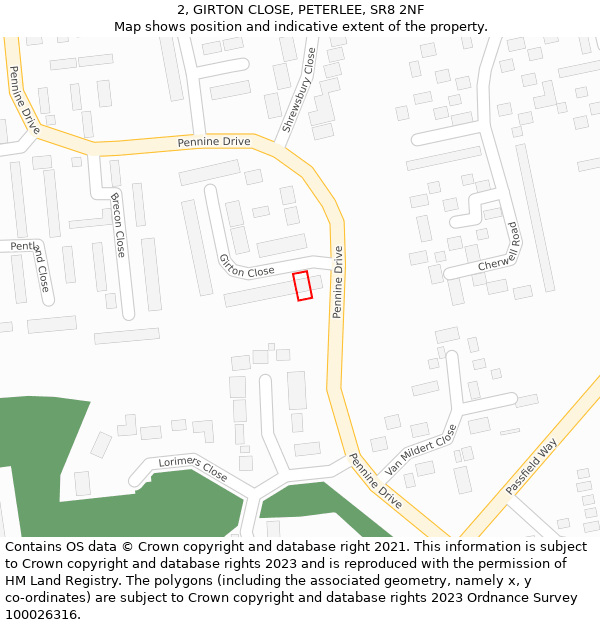 2, GIRTON CLOSE, PETERLEE, SR8 2NF: Location map and indicative extent of plot