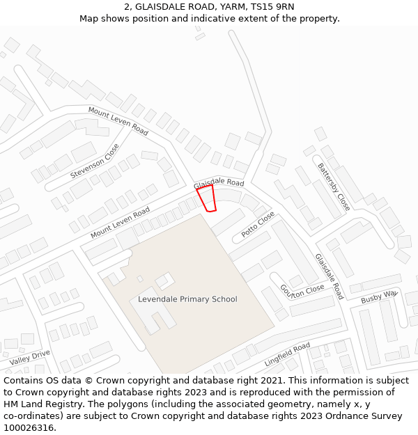 2, GLAISDALE ROAD, YARM, TS15 9RN: Location map and indicative extent of plot