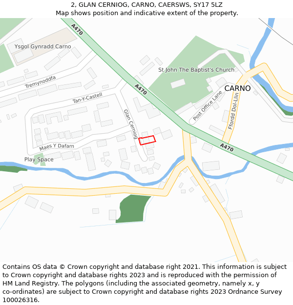 2, GLAN CERNIOG, CARNO, CAERSWS, SY17 5LZ: Location map and indicative extent of plot