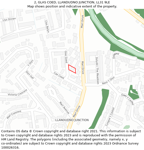2, GLAS COED, LLANDUDNO JUNCTION, LL31 9LE: Location map and indicative extent of plot