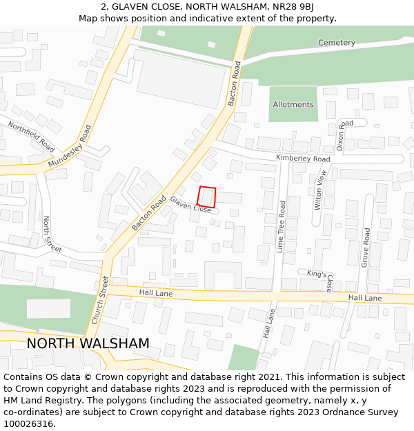 2, GLAVEN CLOSE, NORTH WALSHAM, NR28 9BJ: Location map and indicative extent of plot