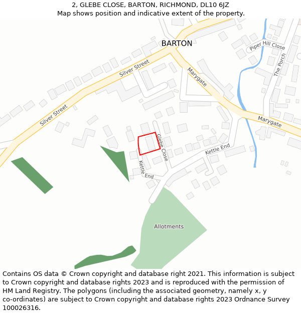 2, GLEBE CLOSE, BARTON, RICHMOND, DL10 6JZ: Location map and indicative extent of plot