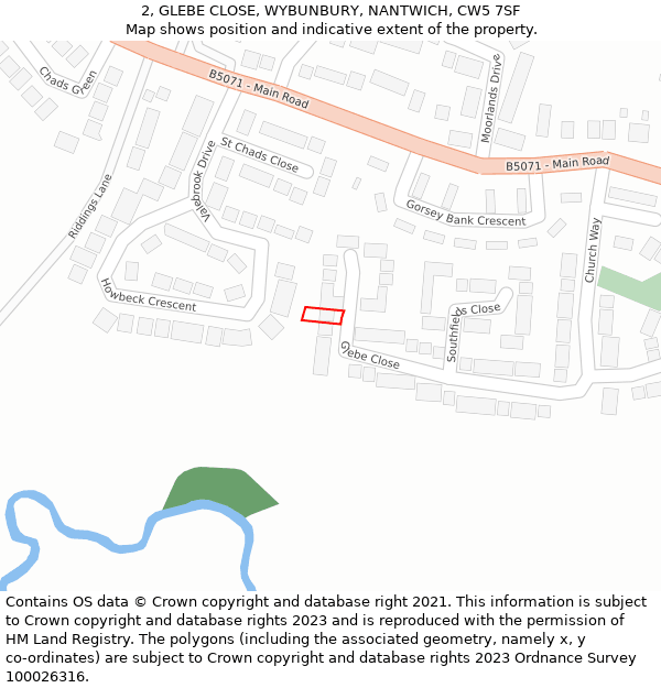 2, GLEBE CLOSE, WYBUNBURY, NANTWICH, CW5 7SF: Location map and indicative extent of plot