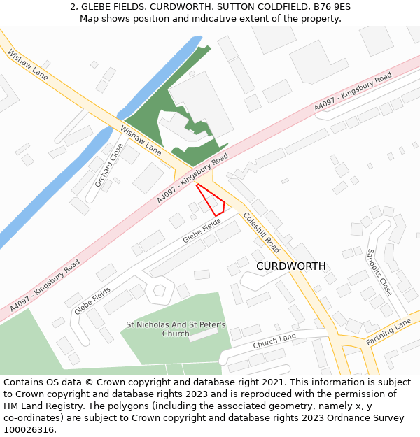 2, GLEBE FIELDS, CURDWORTH, SUTTON COLDFIELD, B76 9ES: Location map and indicative extent of plot