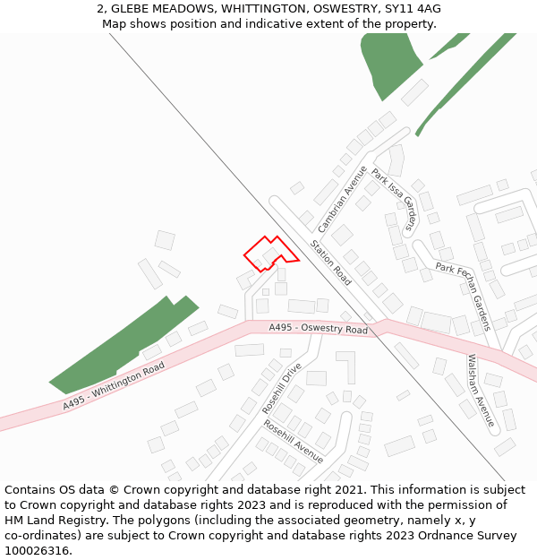 2, GLEBE MEADOWS, WHITTINGTON, OSWESTRY, SY11 4AG: Location map and indicative extent of plot