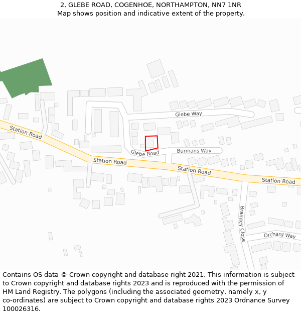 2, GLEBE ROAD, COGENHOE, NORTHAMPTON, NN7 1NR: Location map and indicative extent of plot