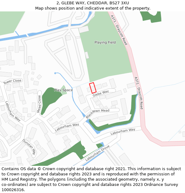 2, GLEBE WAY, CHEDDAR, BS27 3XU: Location map and indicative extent of plot