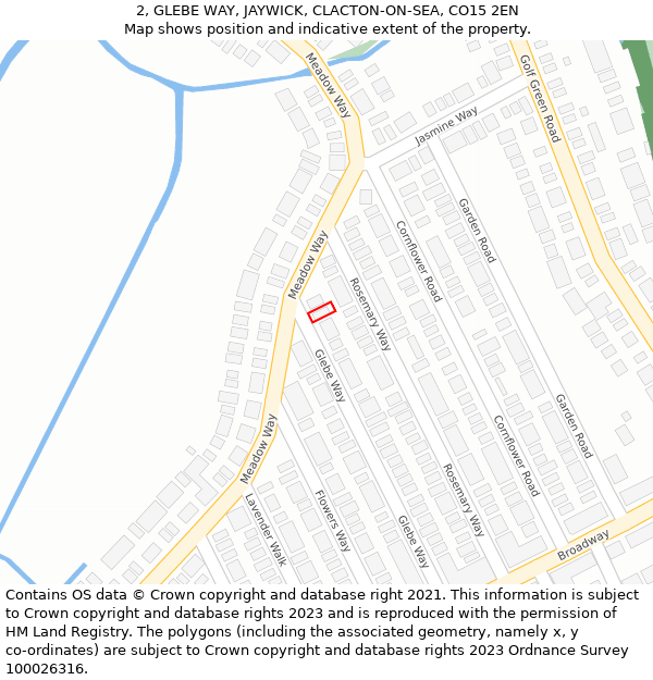 2, GLEBE WAY, JAYWICK, CLACTON-ON-SEA, CO15 2EN: Location map and indicative extent of plot