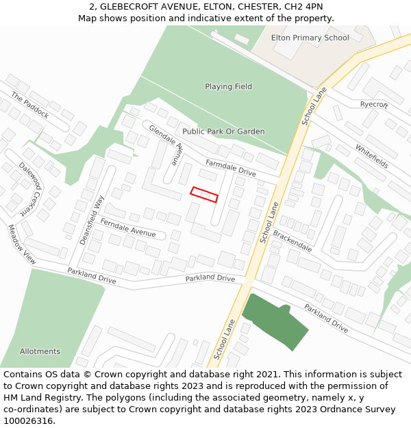 2, GLEBECROFT AVENUE, ELTON, CHESTER, CH2 4PN: Location map and indicative extent of plot