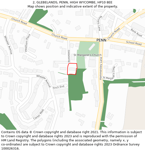 2, GLEBELANDS, PENN, HIGH WYCOMBE, HP10 8EE: Location map and indicative extent of plot