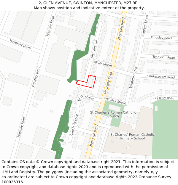 2, GLEN AVENUE, SWINTON, MANCHESTER, M27 9PL: Location map and indicative extent of plot