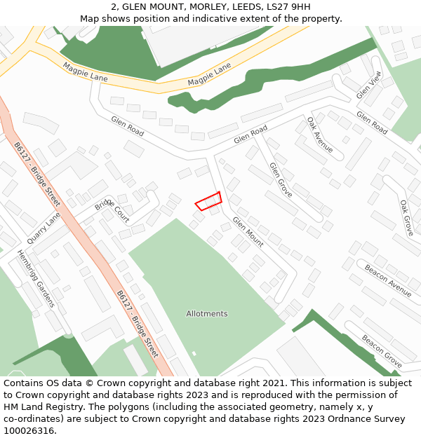 2, GLEN MOUNT, MORLEY, LEEDS, LS27 9HH: Location map and indicative extent of plot