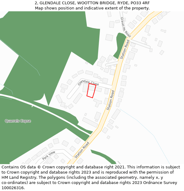 2, GLENDALE CLOSE, WOOTTON BRIDGE, RYDE, PO33 4RF: Location map and indicative extent of plot